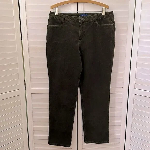 #22-Talbots Corduroy Pants Size 14 Stretch Curvy Olive Green - Picture 2 of 12